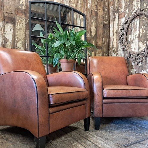 Pair Of Leather Art Deco Armchairs