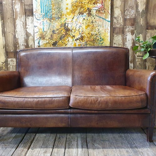 Vintage Dutch Leather Two Seater