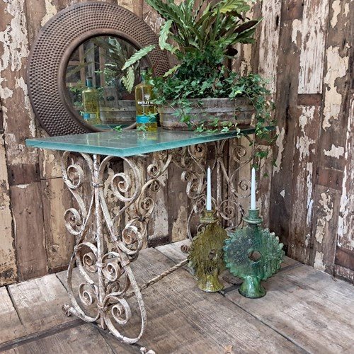 Vintage Glass Topped French Steel Table