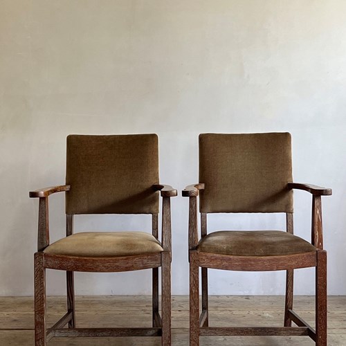 Pair Of Limed Oak Heal & Son Armchairs