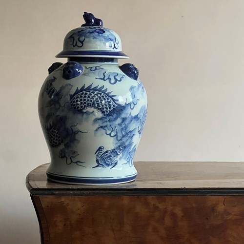 Blue And White Dragon Jar