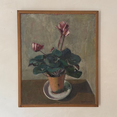 Oil On Canvas Potted Pink Cyclamen