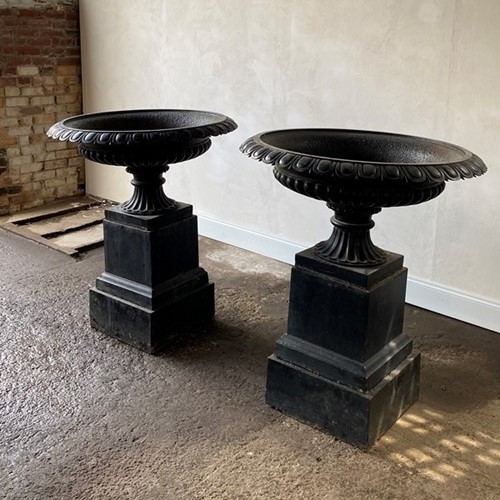 Pair of large Victorian cast iron urns