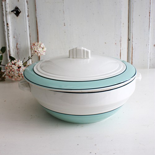French Art Deco 30'S Vintage Green And Gold Tureen
