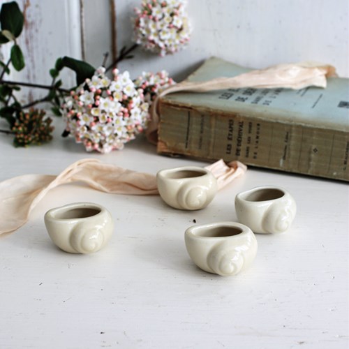 Four Ceramic French Vintage Escargot Cooking And Serving Pots