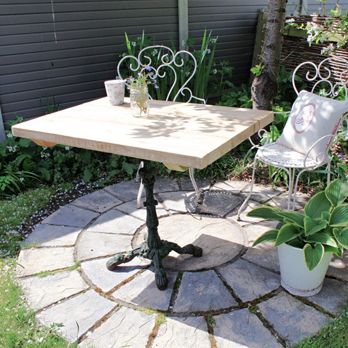 French Cast Iron Garden Table With Reclaimed Wood Top
