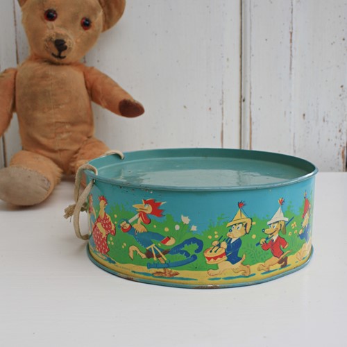 Vintage 50's Lithographed Tin Toy Drum