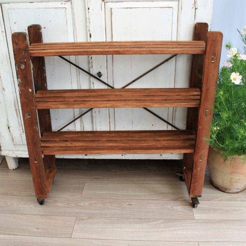 French Vintage Industrial Wooden Slated Shelves On Castors-restored-2-b-loved-img-1771-main-638240697452854435.JPG