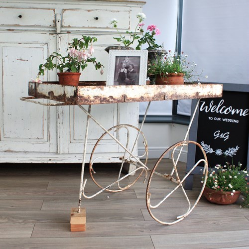 French Antique White Metal Florist Cart For Weddings Or Home Decor