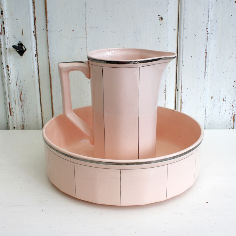 French Pink Ceramic Art Deco Wash Jug And Bowl Set-restored-2-b-loved-img-2265-main-638289106461273045.JPG