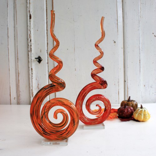 Two Large Abstract Murano Glass Spiral Sculptures  