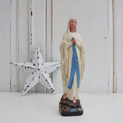 French Vintage Chalk Religious Statue Mary