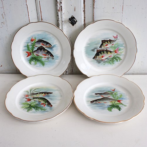 Four French Fish Plates By Sarreguemines