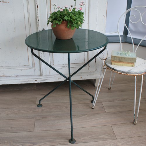 French Vintage Green Folding Metal Garden Bistro Table