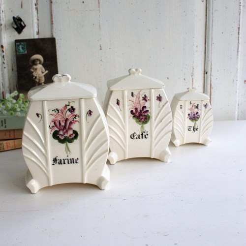 Set Of Three French Vintage Kitchen Canisters