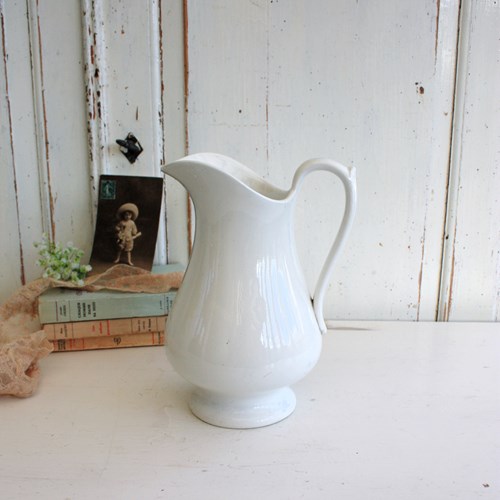 Tall White Vintage Ironstone Jug Or Vase