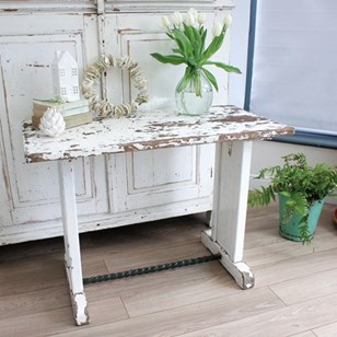 French Vintage White Solid Wood Con...