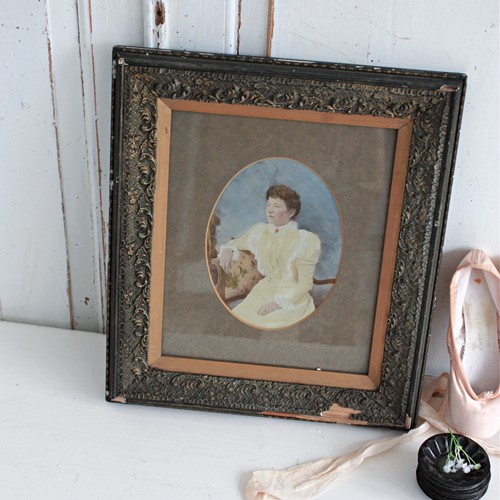 Large Antique Gesso Photo Frame with Picture  