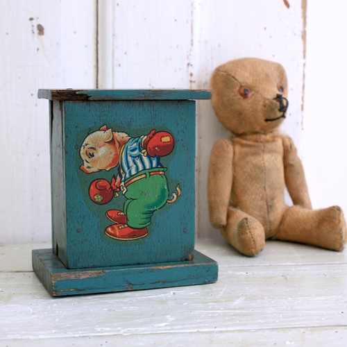 Old French Wooden Money Box, Original Paint  