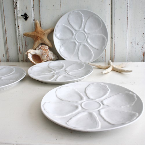 Six White French Vintage Oyster Plates