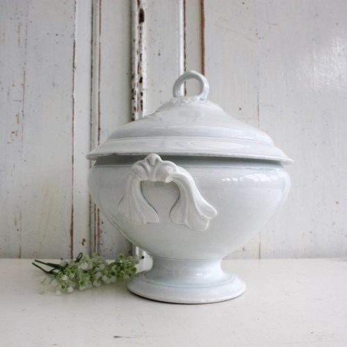 Large White Antique White Ironstone Tureen By Luneville