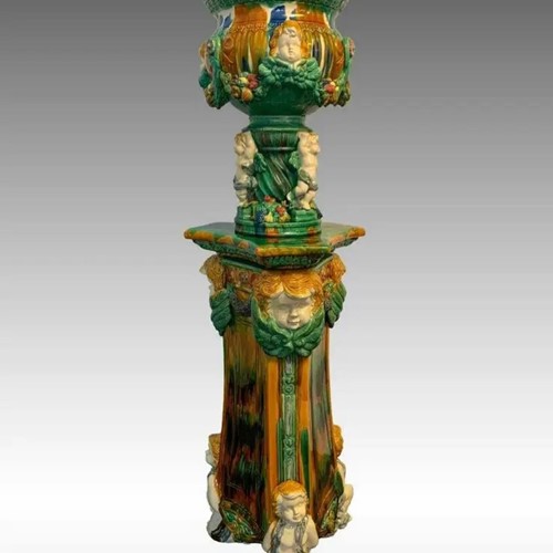 Gorgeous Majolica Jardiniere and Matching Pedestal