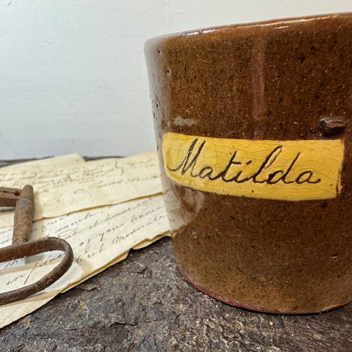 A Slipware Mug By Isaac Button Of Soil Hill, Halifax With Name ‘Matilda’ 