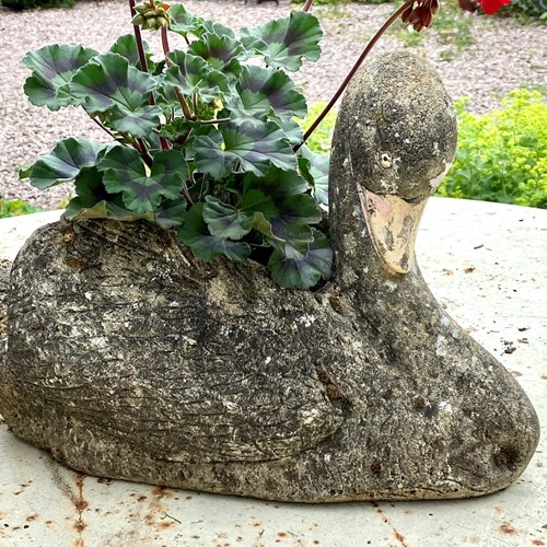 Large Vintage Composite Stone Swan Garden Planter