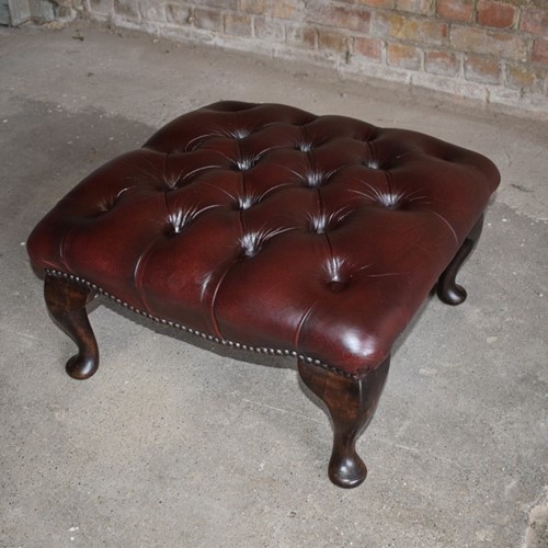 Vintage Burgundy Leather Chesterfield Foot Stool