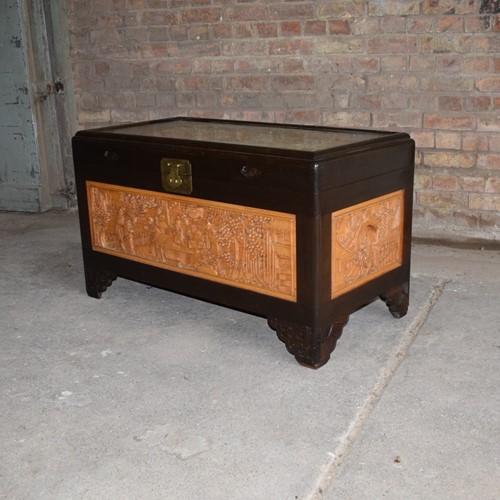 Oriental Carved Camphor Wood Chest 