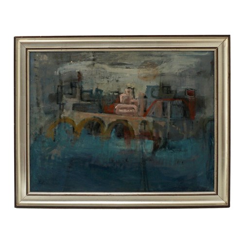 Large Abstract Cityscape Oil On Canvas