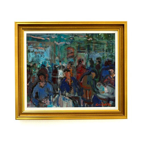 Vintage Swedish Oil Painting 'Café Scene' Eric With 