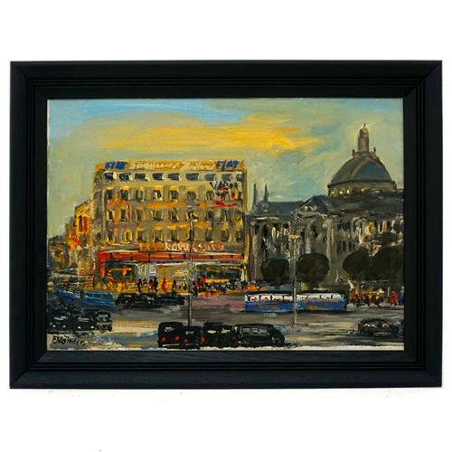 Mid Century Cityscape Painting 'Karlsplatz Stachus Munich'