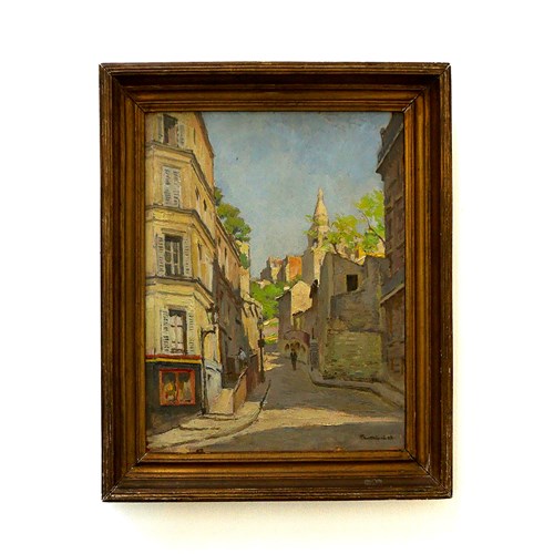 1940'S Paris Cityscape Painting 'Montmartre Rue Saint-Vincent' 