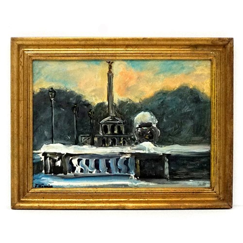 Mid Century Landscape Painting 'Winter Cityscape' Fred Nomeyer