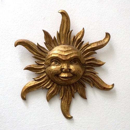 Carved Wood Celestial Sun Wall Hanging