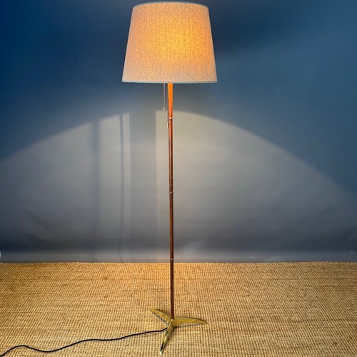 Mid-Century Teak And Brass Floor Lamp