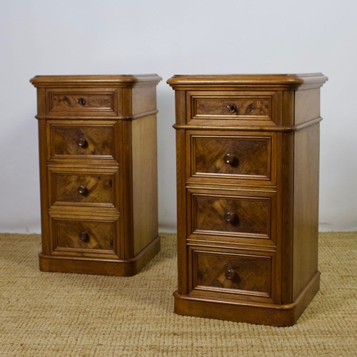 Pair Of Continental Walnut Bedside Chests