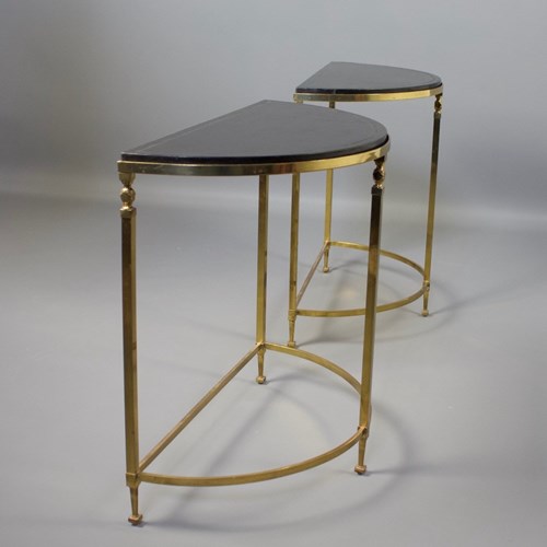 Pair Of Small Demilune Brass Tables