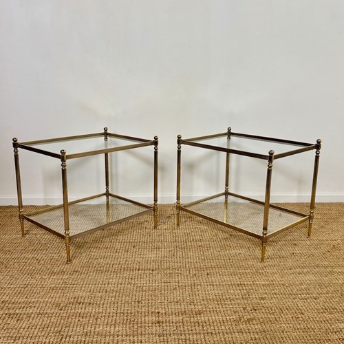 Pair Of 1970S Brass And Glass Two-Tier Side Tables
