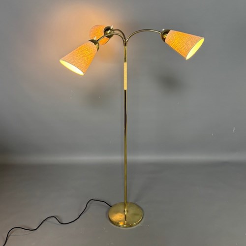 Midcentury Triple Gooseneck Brass Floor Lamp