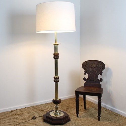  1950S Wood And Brass Floor Lamp 