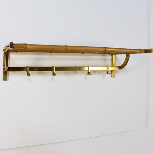 Vintage Brass And Bamboo Wallmounted  Coat Rack