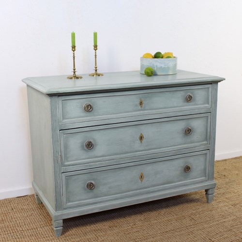 Antique Scandinavian Blue Chest Of Drawers
