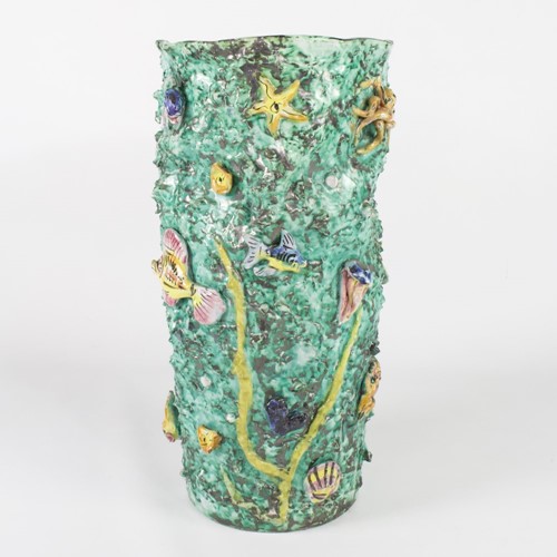 1960's Majolica Aqua Umbrella Stand 