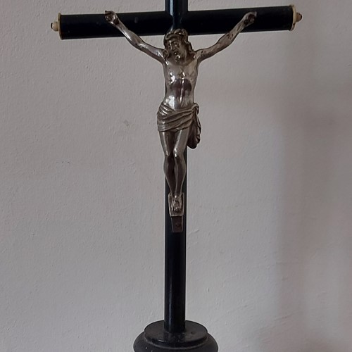 19th c french ebony & ivory crucifix metal corpus