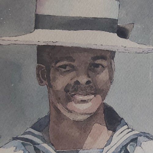 Unusual subject of barbadian policeman watercolour