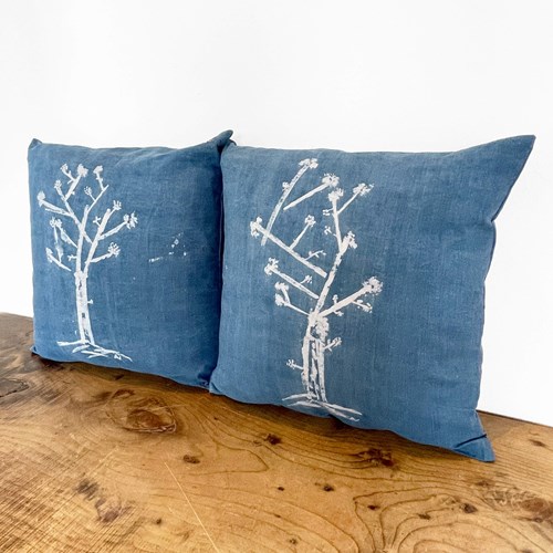 Hand Painted And Dyed Indigo Abstract Cushion