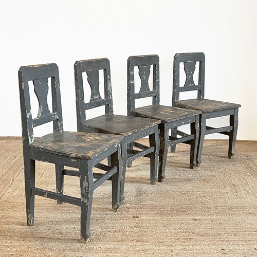Set Of 4 Antique Folk Art Painted Chairs
