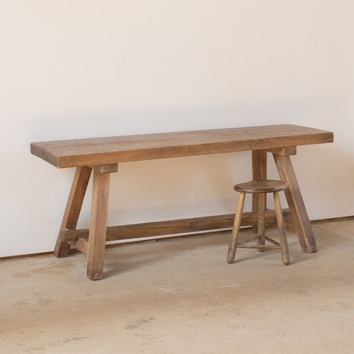 Oak Double Plank Top Trestle Table C1920